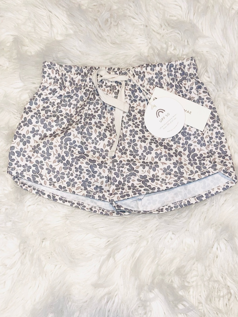 Quincy Mae Kids Floral Swim Trunks - Blue & Cream